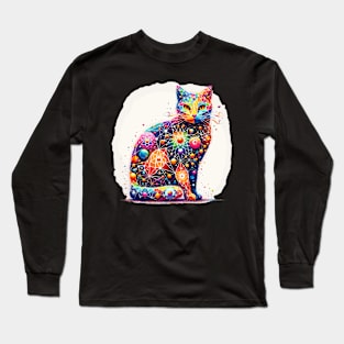 Vibrant Quantum Feline: Colorful Physics Cat T Long Sleeve T-Shirt